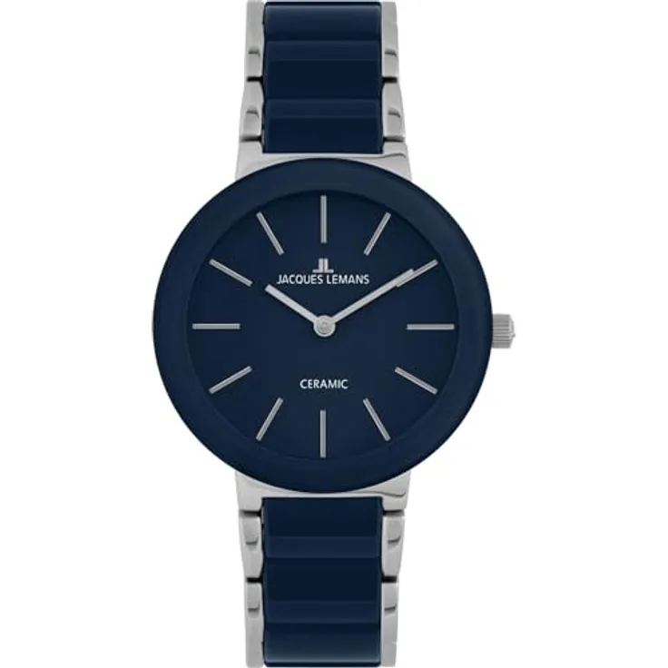 JACQUES LEMANS Monaco 42-7Y Damenarmbanduhr, Quarz, Edelstahl/Keramik, blau, 34 mm