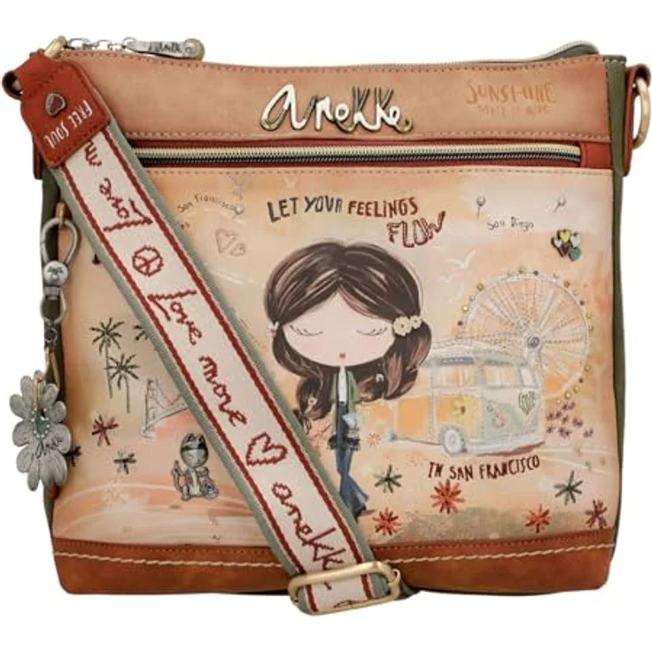 Anekke Peace & Love Umhängetasche, mehrfarbig, 100% Polyurethan, 26 cm x 6.5 cm x 25 cm – Bild 1
