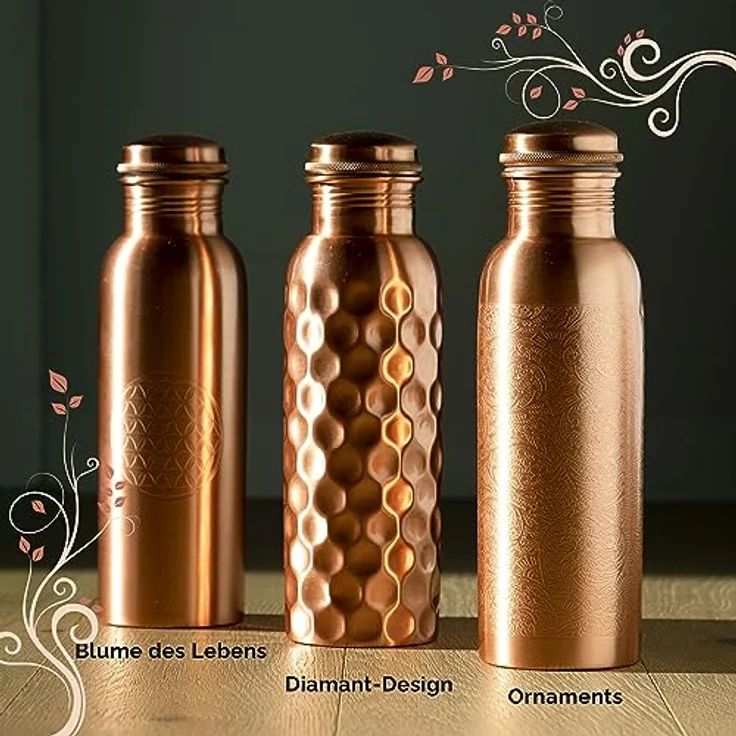 bodhi Kupfer Trinkflasche, 800 ml Blume des Lebens, gesundheitsfördernd – Bild 6