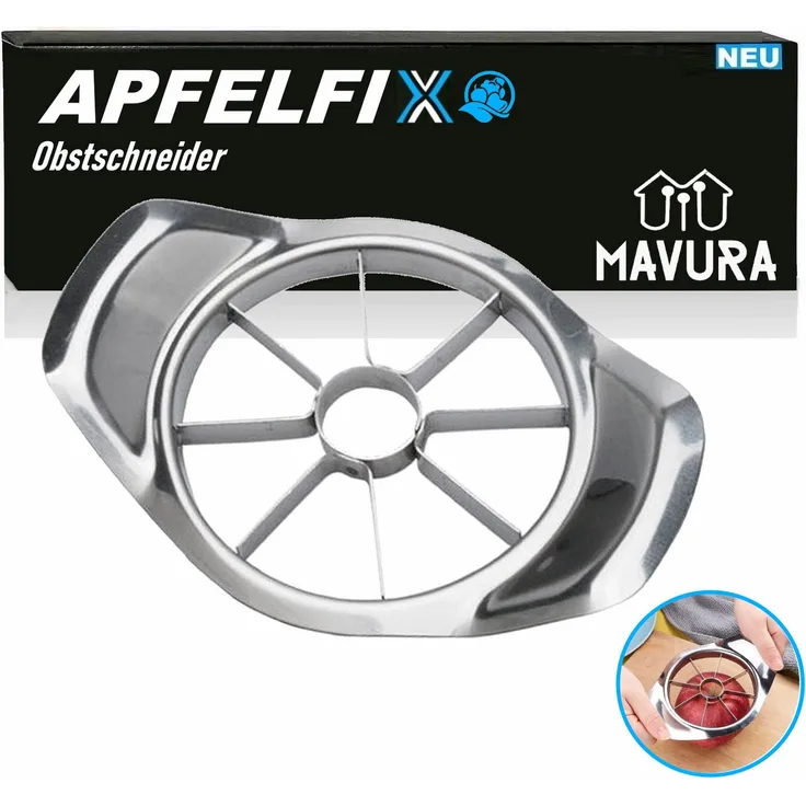 MAVURA Obstschneider APFELFIX Edelstahl, Apfelteiler & Birnenteiler, spülmaschinengeeignet, Silber