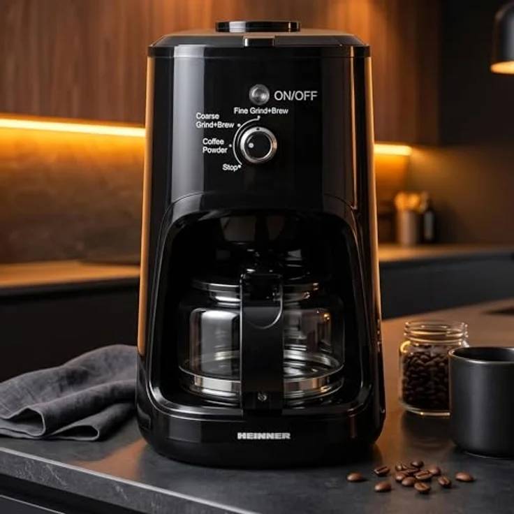 Heinner Grind Control HCM-900RBK, Filterkaffeemaschine mit 900 W, 0,6 L, 36 g Mahlkapazität, einstellbarem Mahlgrad Fein/Grob, Schwarz – Bild 5