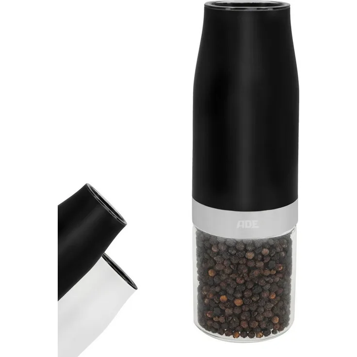 ADE Elektrische Salz-/Pfeffermühle, mit automatischem Kippsensor, LED-Beleuchtung, stufenlos einstellbarem Keramikmahlwerk und Glasbehälter