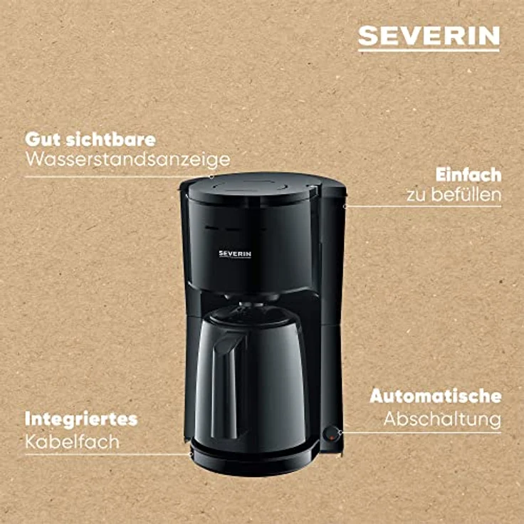SEVERIN Filterkaffeemaschine mit Thermokanne, Kaffeemaschine für bis zu 8 Tassen, ansprechende Filtermaschine mit Isolierkanne, schwarz, KA 9306 – Bild 4