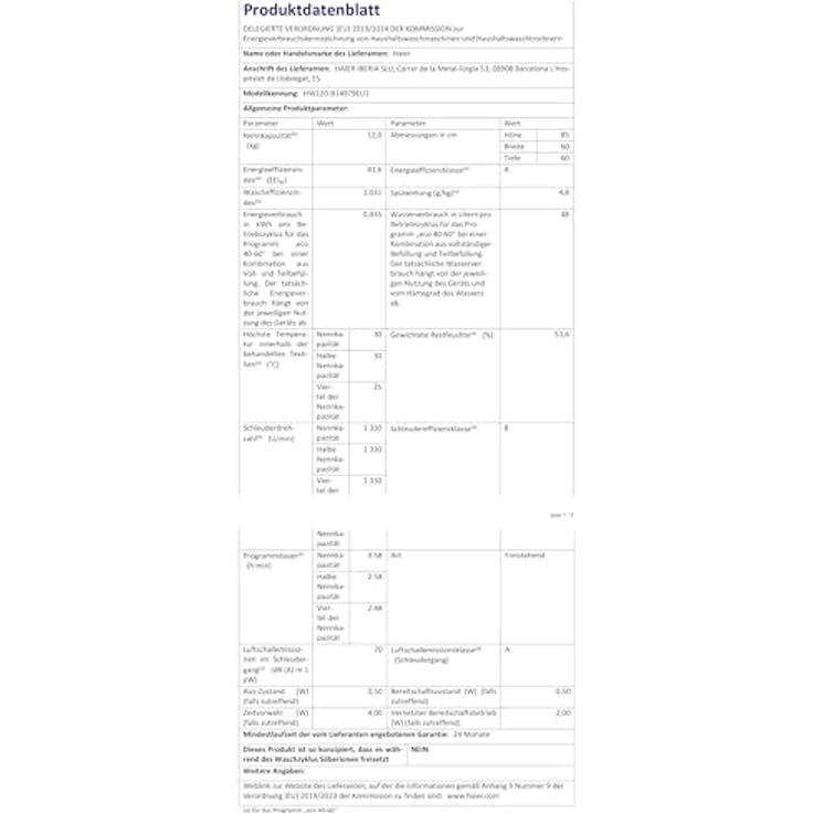 Haier HW120-B14979EUDE, Frontlader Waschmaschine mit 12 kg Fassungsvermögen, 1.330 U/min, WLAN (Wi-Fi), I-PRO SERIE 7 PLUS, schwarzes LED-Touch Display, Energieklasse A – Bild 7