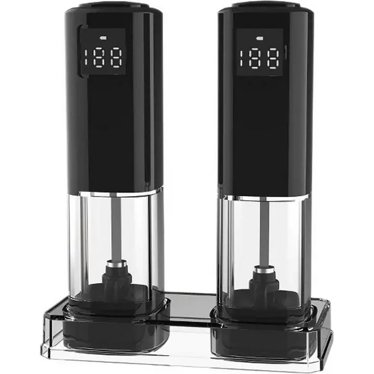 OYLCDI Elektrische Salz- und Pfeffermühle 2er Set, USB Wiederaufladbar, Einhandbedienung durch Schwerkraft, Einstellbare Mahlgrade, Transparentes Design, Geräuscharm