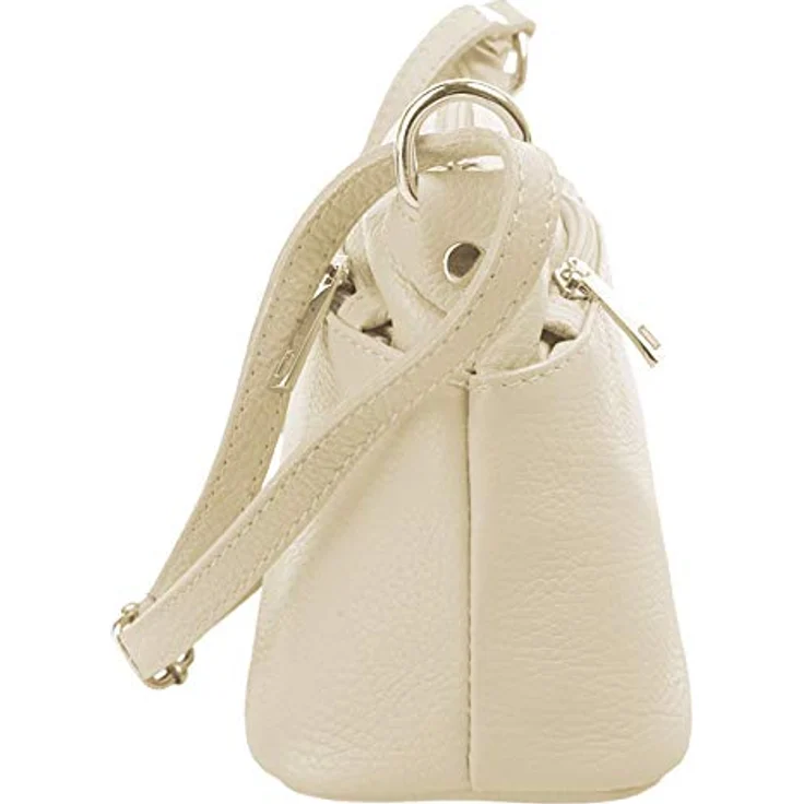 Cluty Umhängetasche aus 100% Rindleder, made in Italy, klassisches Design, 15x27x6 cm, verstellbarer Schultergurt, 4 Reißverschlusstaschen – Bild 5