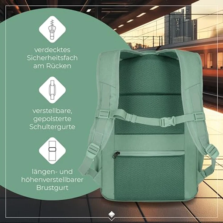 Travelite Kick Off Rucksack 45 cm mit Laptopfach, salbeigrün, 100% Polyester, 31 cm x 16 cm x 45 cm – Bild 6