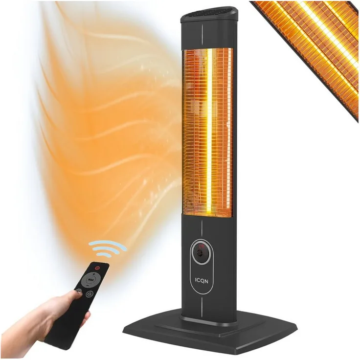ICQN Heizstrahler IC2300.R, Stand Heizstrahler mit Fernbedienung, Infrarotheizung, 2300 W, für Innen- & Außenbereich, Standgerät, IP20, Digitalanzeige
