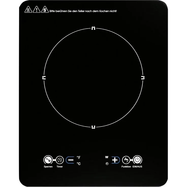 B&S Einzel-Induktionskochplatte 1800 Watt, 9 Leistungsstufen, schwarzes Kristallglas, Sensor Touch