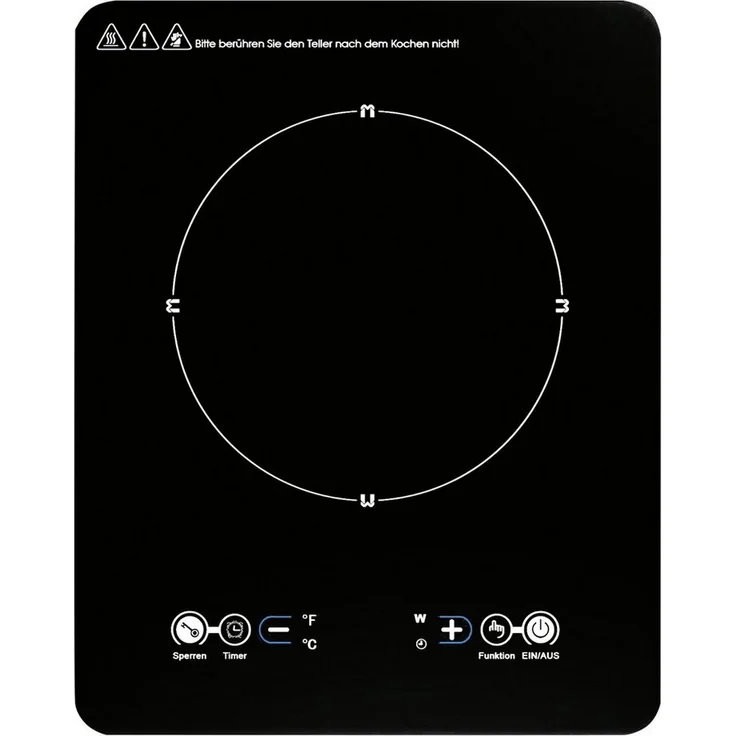 B&S Einzel-Induktionskochplatte 1800 Watt, 9 Leistungsstufen, schwarzes Kristallglas, Sensor Touch
