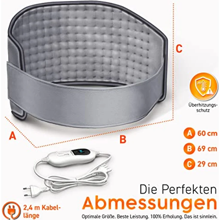 sinnlein Heizkissen elektrisch Grau für Bauch und Rücken Heizgürtel mit 3 Temperaturstufen & Abschaltautomatik Wärmegürtel mit verstellbarem Band und Klettverschluss – Bild 5