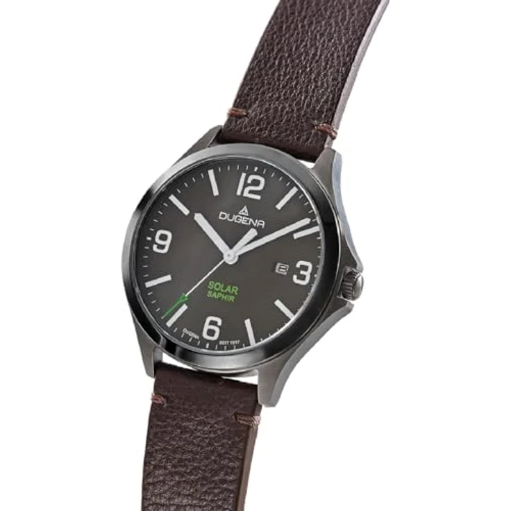 Dugena Herren-Armbanduhr Boston Solar, Quarz, Edelstahl, Saphirglas, Datumsanzeige, wasserdicht, 10 bar, Anthrazit – Bild 2