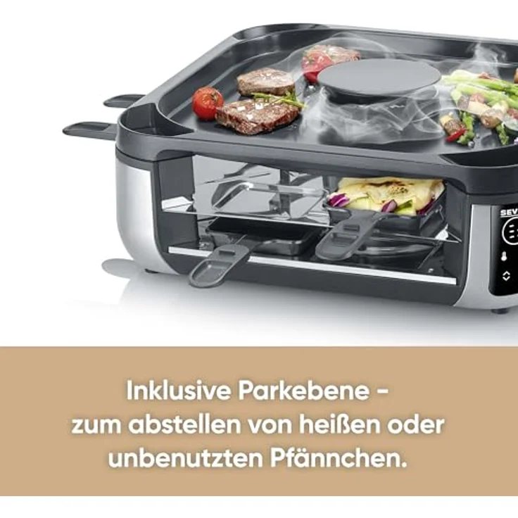 Severin RG 2350 Raclette für 8 Personen mit Downdraft-Technologie, ILAG-Grillplatte, LED-Display & spülmaschinengeeigneten Pfännchen – Bild 8
