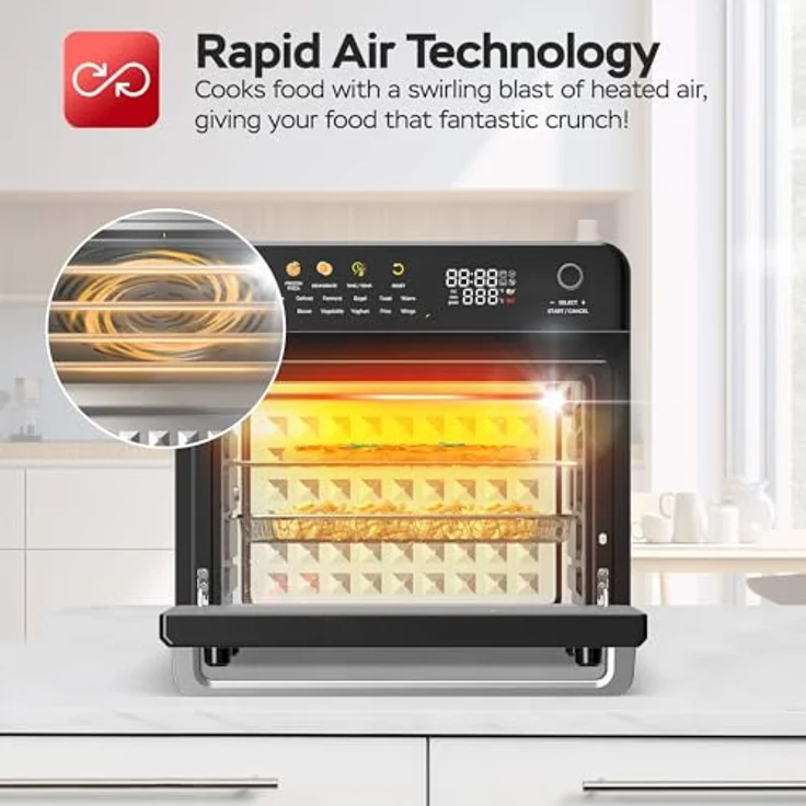 TurboTronic Multi-Smart-Ofen 19in1, Heißluftofen & Heißluftfritteuse mit 2100W, 34L Kapazität, Dörrfunktion, 40-230°C, schwarz – Bild 4