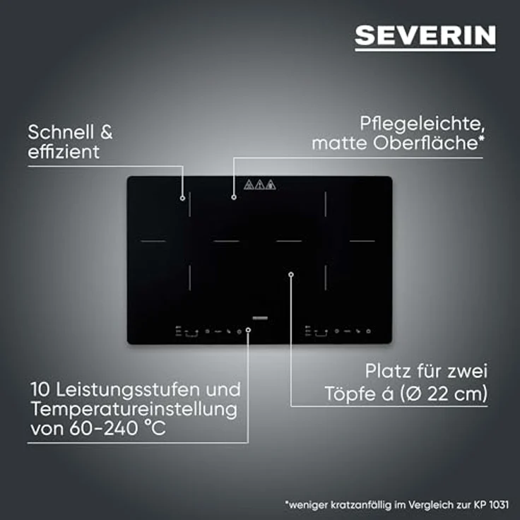 SEVERIN DK 1033 Doppel-Induktionskochplatte, 2 Kochfelder mit Touch-Display, 10 Leistungsstufen, schwarz – Bild 3