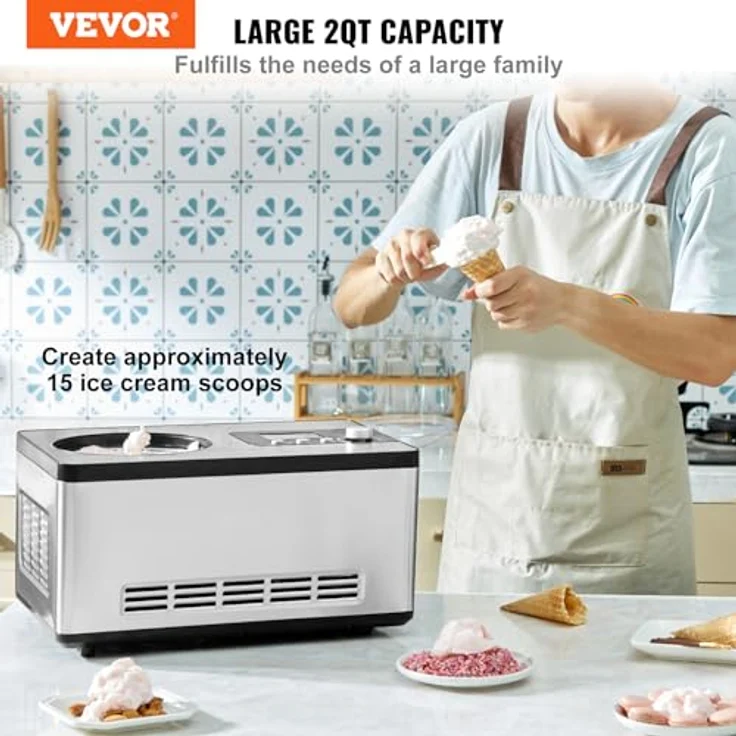 VEVOR Eismaschine 2 L, 180 W Frozen Joghurtbereiter Speiseeismaschine 3 Modi Haushalt, mit leistungsstarkem Kompressor – Bild 2