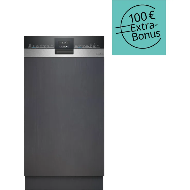 Siemens Extraklasse SR53ES02LD, Teilintegrierter Geschirrspüler, 45 cm, WiFi-fähig, gebürsteter Stahl mit Favoritenfunktion