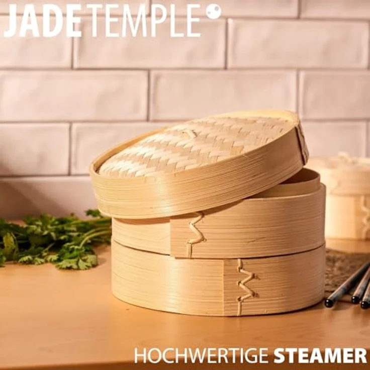 JADE TEMPLE 17115 Steamer-Set, Bambus 2 Körbe mit 1 Deckel,braun 16 x 21 x 21 cm – Bild 8