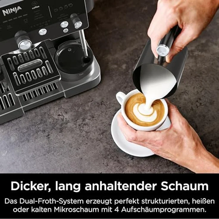 Ninja Luxe Café Premier ES601EUBK, Siebträgermaschine mit integriertem Kegelmahlwerk, Dual Froth System und automatischer Getränkeanpassung, Schwarz – Bild 6