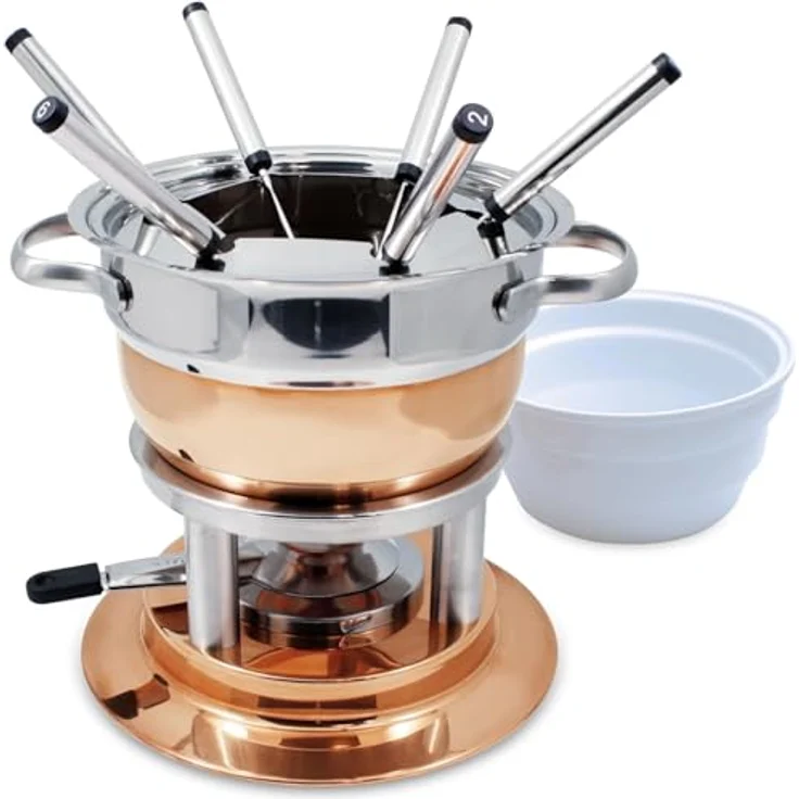 Swissmar F66415 Lausanne Fondue Set 11-teiliges, Kupfer/Edelstahl, 1.8L, Fondue-Set für Fleisch, Käse und Schokolade, für 6 Personen, Geschenkset – Bild 2