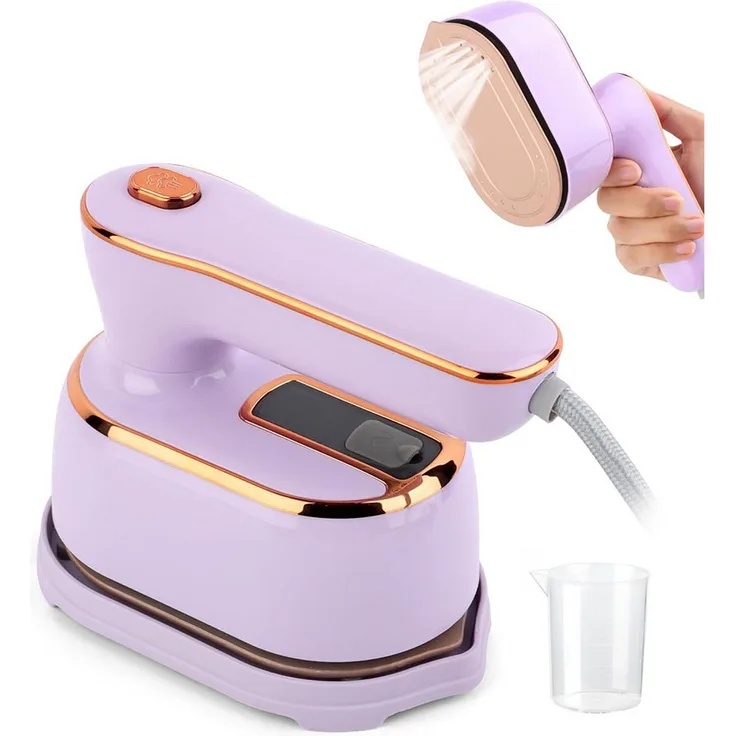TUWENA Mini Dampfbügeleisen, 180° faltbar, 20 Sekunden schnelles Aufheizen, 1000 W, Weiß/Lila, für Zuhause und Reisen