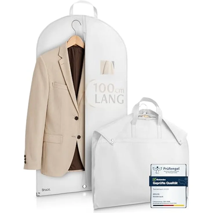 Bruce.® Kleidersack Kurz 100x60 cm – Seidenweiß, atmungsaktive Anzugtasche, schützt vor Staub, Regen und Motten – Bild 1