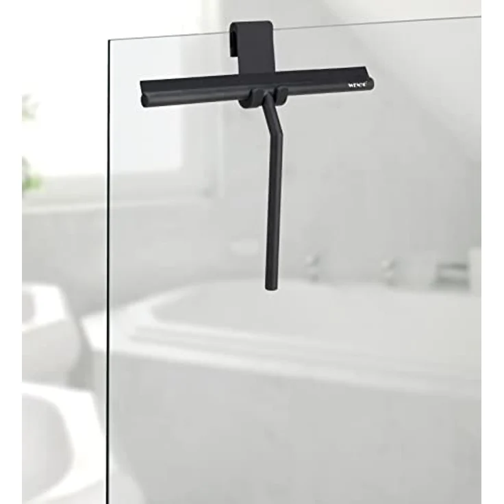 WENKO Badezimmerwischer Mola XXL, Abzieher mit extra breiter Wischfläche für Duschkabinen, Spiegel und Fliesen, aus Edelstahl mit Silikon ummantelt, inkl. Hängevorrichtung für Duschwände, Schwarz – Bild 5