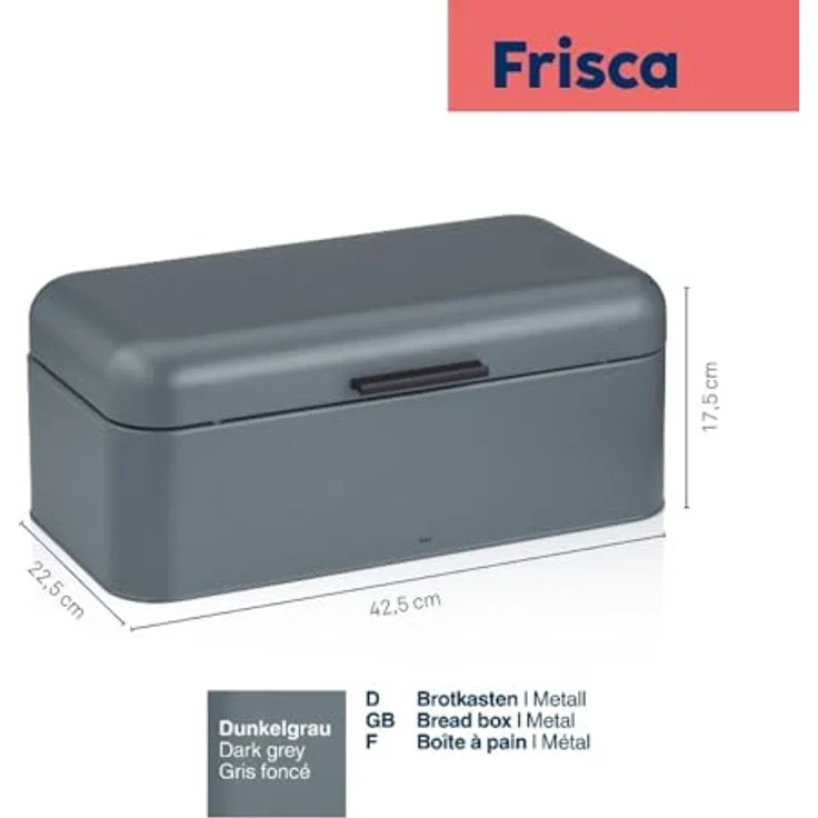 KELA FRISCA Brotkasten aus Metall, grau, 42,5x22,5x17,5 cm, belüftet für optimale Frischhaltung – Bild 4