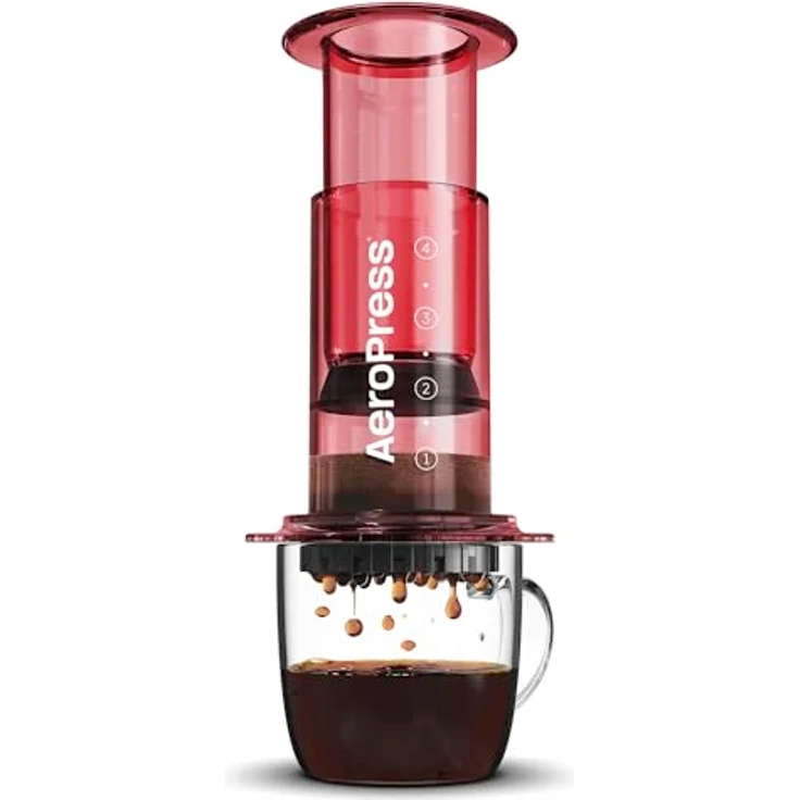 AeroPress Clear Rote Kaffeepresse – Vollmundiger Kaffee ohne Bitterkeit, 3-in-1 Kaffeemaschine für Camping & Reisen – Bild 1