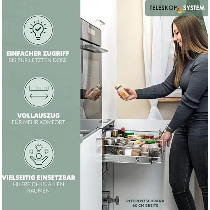 bremermann Teleskopschublade 45 cm, Nachrüst-Teleskopauszug aus Metall mit Einlegeboden und 15 kg Tragkraft – Bild 3