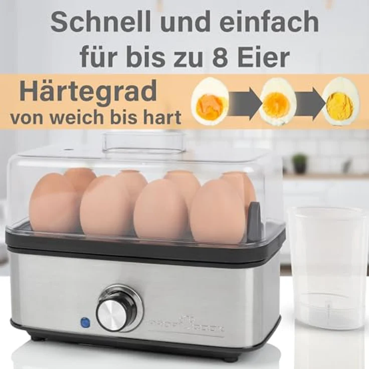 ProfiCook® Eierkocher für bis zu 8 Eier | Egg Cooker mit Omelett-/Pochier-Funktion | Egg Boiler mit Ei-Halter & Messbecher mit Ei-Picker | Eierkocher 8 Eier mit Kontrollleuchte & Summer | PC-EK 1275 – Bild 2