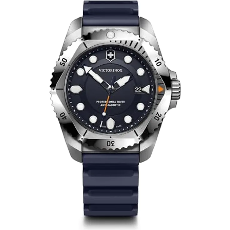 Victorinox Herren Armbanduhr Dive Pro Ø 43 mm, Swiss Made, Analog Quarz, Wasserdicht bis 300 m, Saphirglas, Kautschuk-Armband, Blau