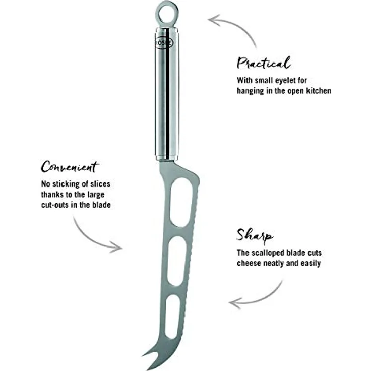 RÖSLE Käsemesser, hochwertiges Wellenschliffmesser für Weichkäse, Edelstahl 18/10, Spülmaschinengeeignet, 28 x 3,5 x 2 cm – Bild 4