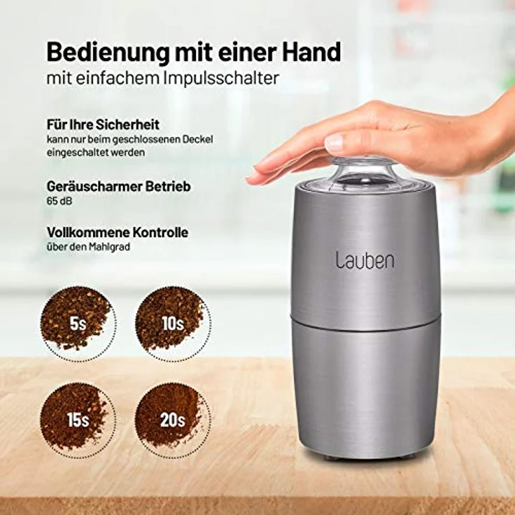 Lauben Grinder 200ST Kaffeemühle Elektrisch, 200 W, Gewürzmühle, Schlagmesser, Fassungsvermögen 50 g, Vollkupfermotor, Mahlbehälter und Messer aus Edelstahl – Bild 4