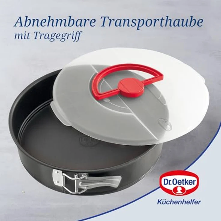 Dr. Oetker Bake & Go Springform Ø 26 cm mit Transporthaube Kuchentransportbox mit Antihafteigenschaften, rundes Backblech mit Deckel, Menge: 1 Stück – Bild 6