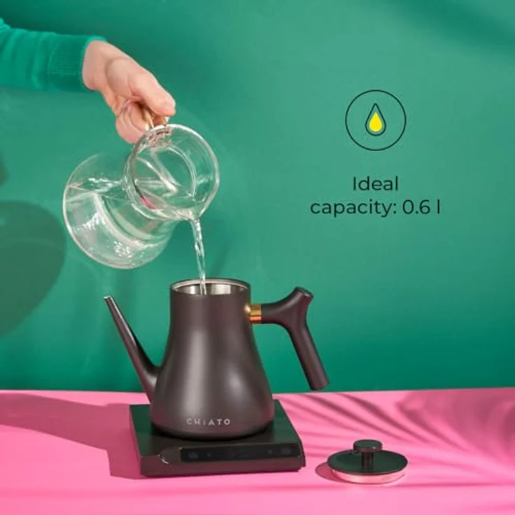CHiATO flowPLAY Classic, Elektrischer Wasserkocher mit 0.6 l Fassungsvermögen, Temperaturregelung bis 100 °C, Schwarz – Bild 7
