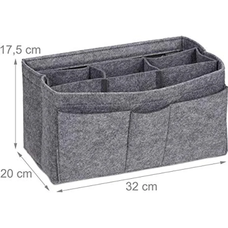 relaxdays Handtasche Taschenorganizer Filz, L, dunkelgrau mit 4 Außentaschen, 3 Innentaschen und entnehmbarem Mitteltrenner für optimale Ordnung – Bild 4