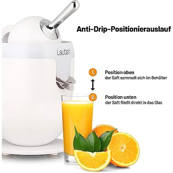 Lauben Electric Citrus Juicer 110WT Elektrische Zitruspresse mit Anti-Drip-Funktion, Leiser Betrieb, Filter für Fruchtfleisch, Automatisches Einschalten - Silber – Bild 3
