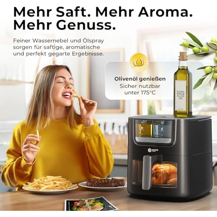 Balter Heißluftfritteuse Airfryer HL-710, 7,2L XXL, mit Öl- & Wasser-Spray Funktion, 10 Programme, Sichtfenster, inkl. 100 Rezepte – Bild 5