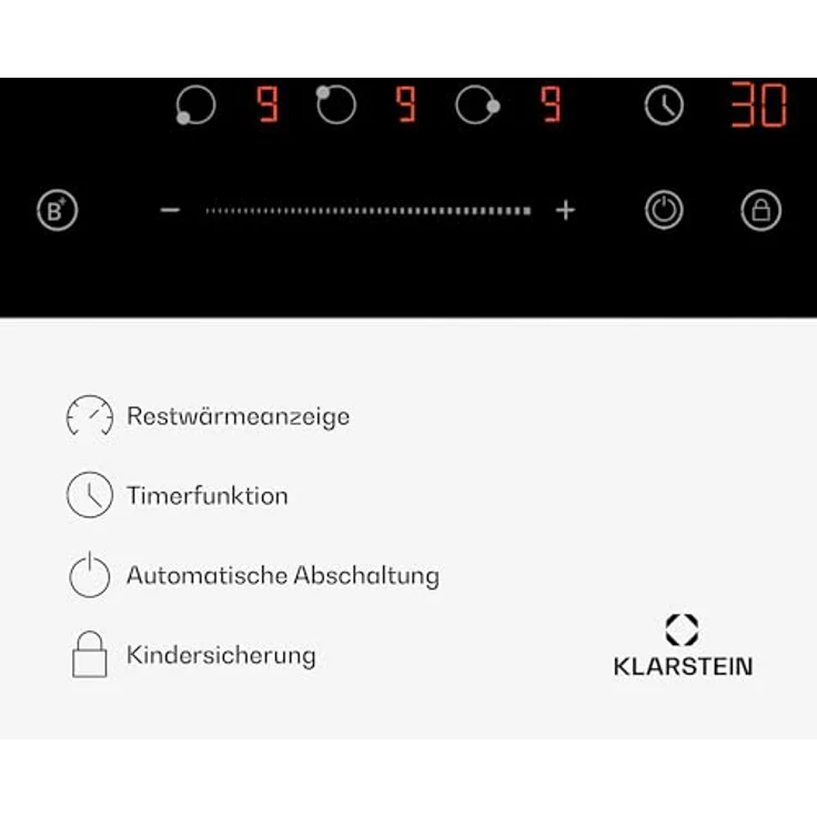 Klarstein Induktions-Kochfeld CP4-KL-DLT-45-Bl, Kochfelder mit Abzugshaube Induktion Hob 3 Zonen, schwarz – Bild 5