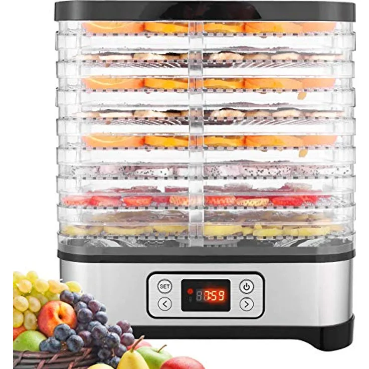COOCHEER Dörrgerät für Lebensmittel mit 8 Ablagen, Dörrgerät für Gemüse, Obst, mit Timer und Temperatureinstellungen, LED-Display, 400 W