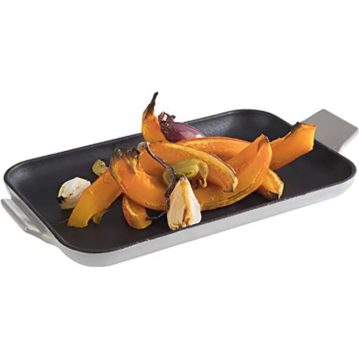 APS Servierpfännchen „Cast Iron“ - Mini Gusseisen-Pfanne, Gusseisen emailliert, eckig, B x T x H: 20 cm x 13 cm x 2 cm, stapelbar, Backofen geeignet, Schale, Grau