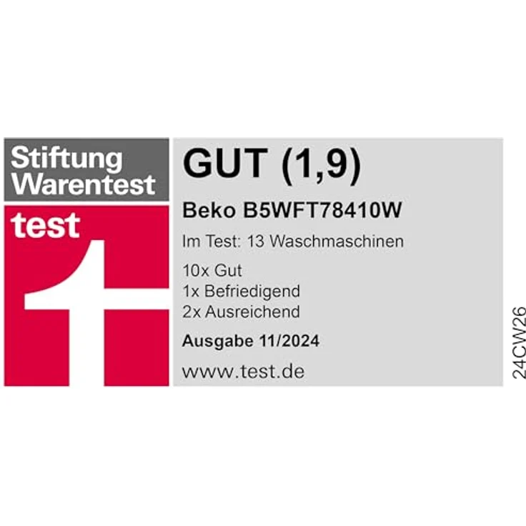 Beko B5WFT78410W, Frontlader-Waschmaschine, A, Fassungsvermögen 8 kg, Standgerät, Breite 60 cm – Bild 3