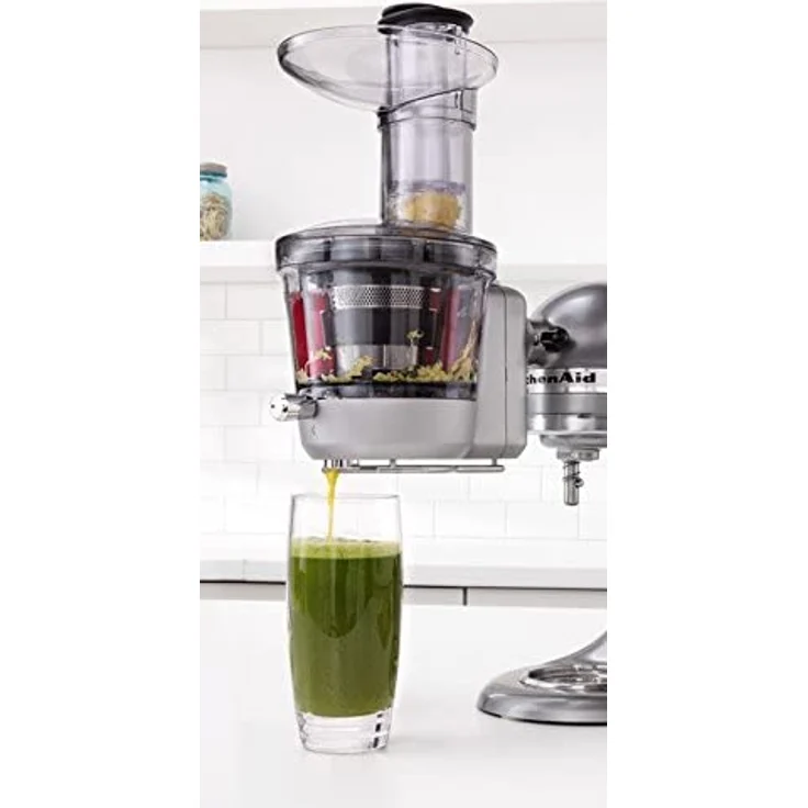 KitchenAid 5KSM1JA Entsafter-Aufsatz, 2-stufige schonende Entsaftung, 1L Krug, inkl. Einfüllöffnung, Einfülltablett, Stopfer, Kunststoff, Edelstahl, transparent, silber – Bild 11