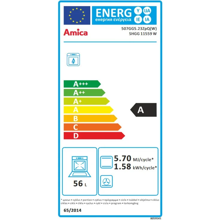 Amica SHGG 11559 W, Herd, A, freistehend, Betriebsart Ofen Gas, Betriebsart Kochfeld Gas, Anzahl Kochfelder 4, Volumen 58 l, Breite 50 cm, Selbstreinigung nein, Ober-Unterhitze (konventionell) – Bild 13