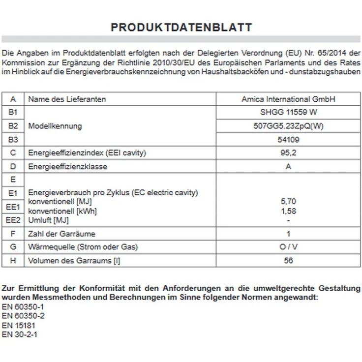 Amica SHGG 11559 W, Herd, A, freistehend, Betriebsart Ofen Gas, Betriebsart Kochfeld Gas, Anzahl Kochfelder 4, Volumen 58 l, Breite 50 cm, Selbstreinigung nein, Ober-Unterhitze (konventionell) – Bild 14