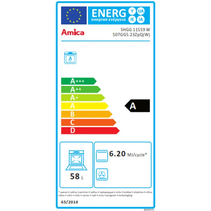 Amica SHGG 11559 W, Herd, A, freistehend, Betriebsart Ofen Gas, Betriebsart Kochfeld Gas, Anzahl Kochfelder 4, Volumen 58 l, Breite 50 cm, Selbstreinigung nein, Ober-Unterhitze (konventionell) – Bild 9