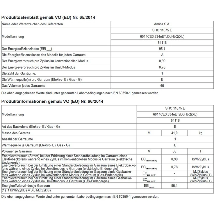 Amica SHC 11675 E, Herd, A, freistehend, Betriebsart Ofen elektrisch, Betriebsart Kochfeld elektrisch, Anzahl Kochfelder 4, Volumen 66 l, Breite 60 cm,Selbstreinigung ja, hydrolytische Selbstreinigung – Bild 8