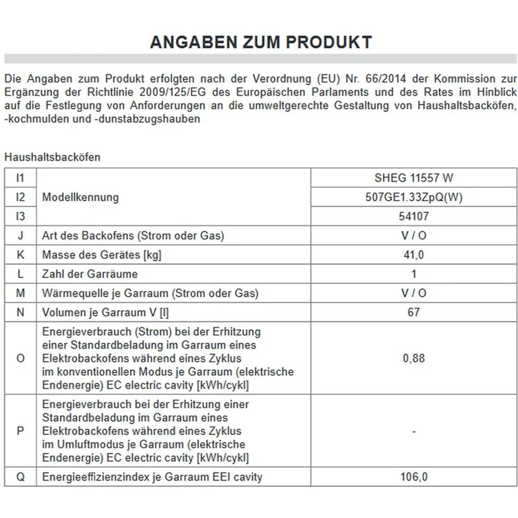 Amica SHEG 11557 W, Herd, A, Standgerät, Betriebsart Ofen elektrisch, Betriebsart Kochfeld Gas, Anzahl Kochfelder 4, Volumen 69 l, Breite 50 cm, Selbstreinigung nein, Ober-Unterhitze (konventionell) – Bild 11