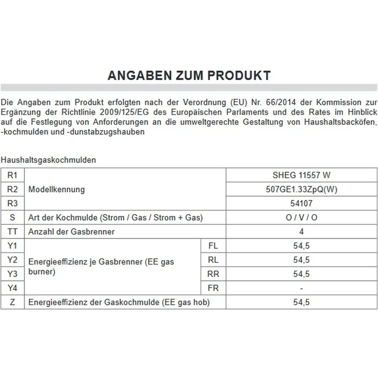 Amica SHEG 11557 W, Herd, A, Standgerät, Betriebsart Ofen elektrisch, Betriebsart Kochfeld Gas, Anzahl Kochfelder 4, Volumen 69 l, Breite 50 cm, Selbstreinigung nein, Ober-Unterhitze (konventionell) – Bild 12
